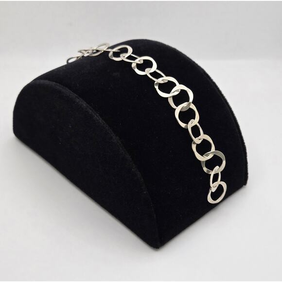 Sterling Silver Link Bracelet Flat Chain Estate Artisan Modernist Brutalist Vtg - Picture 14 of 14